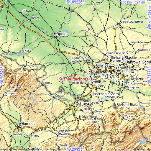 Topographic map of Kuźnia Raciborska