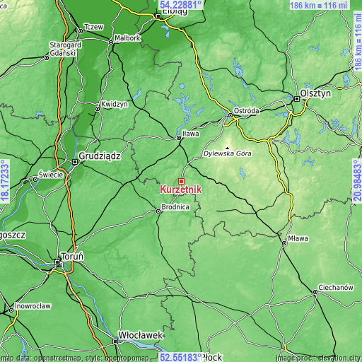 Topographic map of Kurzętnik