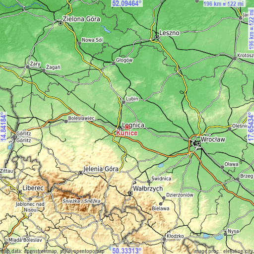 Topographic map of Kunice