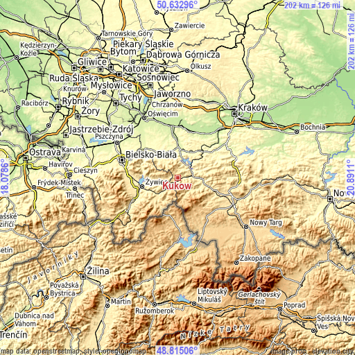 Topographic map of Kuków