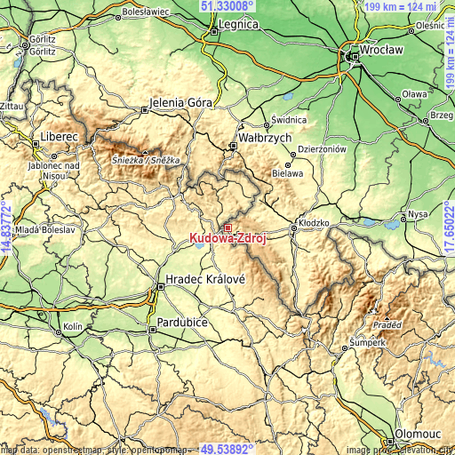 Topographic map of Kudowa-Zdrój