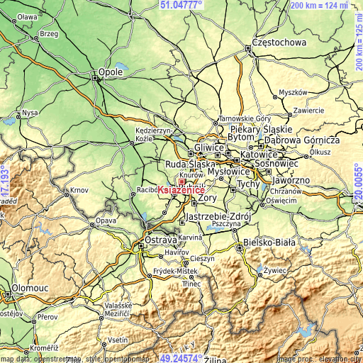 Topographic map of Książenice