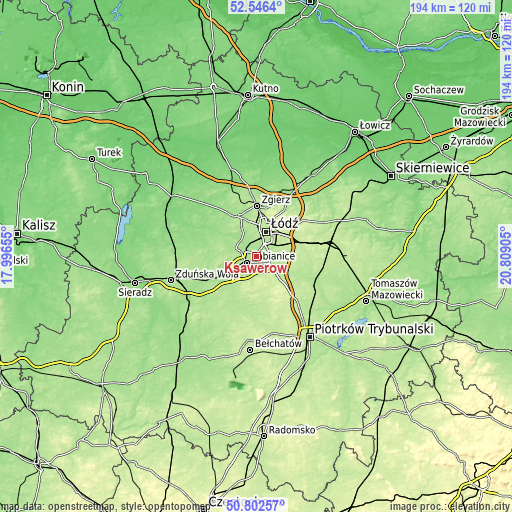 Topographic map of Ksawerów