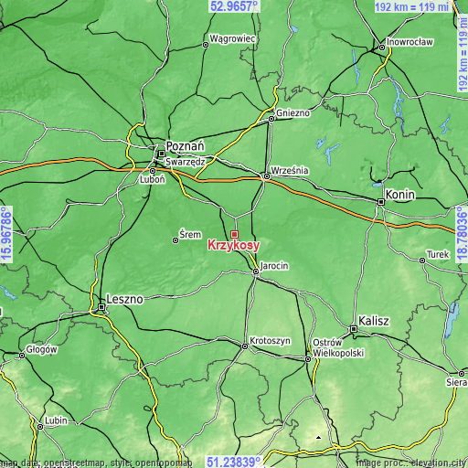 Topographic map of Krzykosy