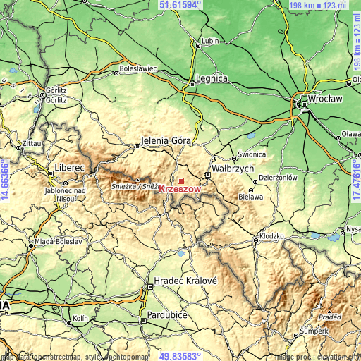 Topographic map of Krzeszów