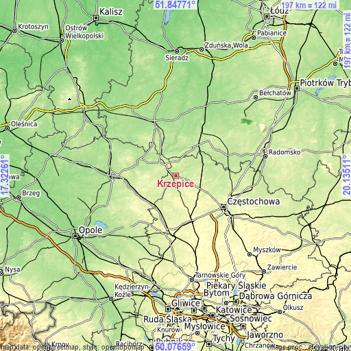 Topographic map of Krzepice