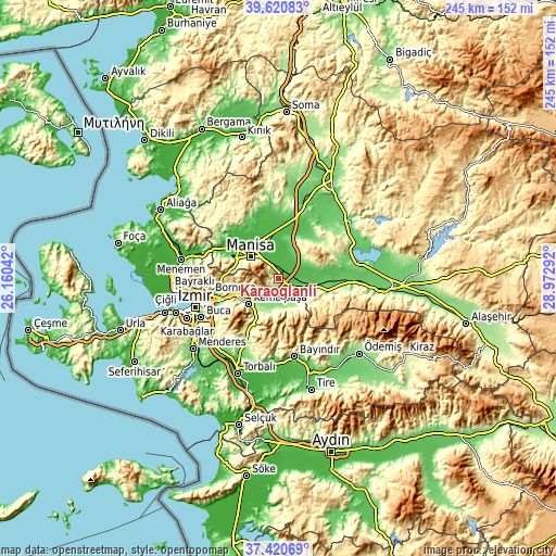 Topographic map of Karaoğlanlı