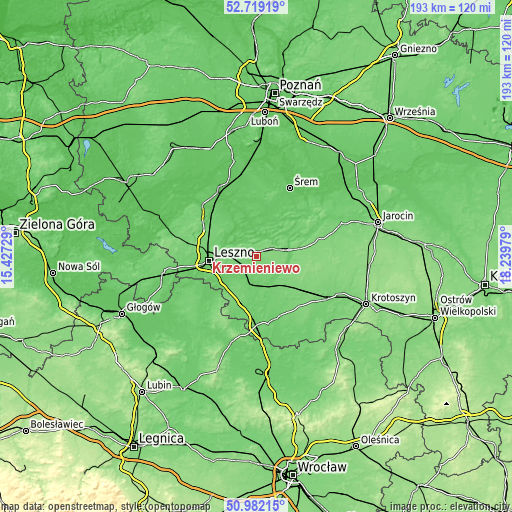 Topographic map of Krzemieniewo