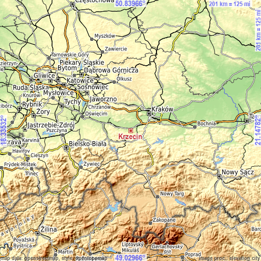 Topographic map of Krzęcin