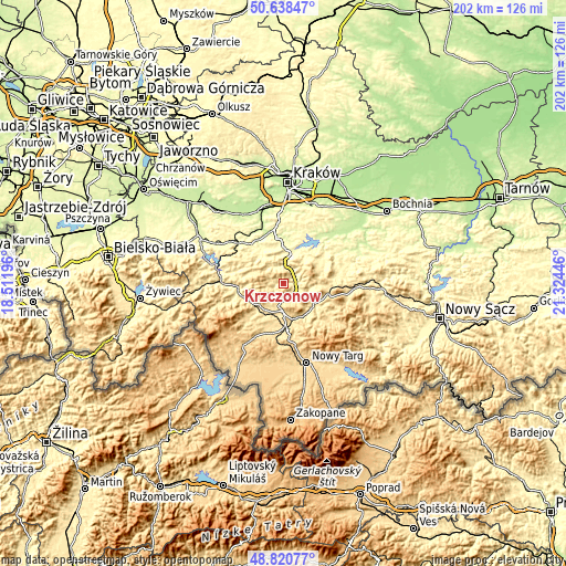 Topographic map of Krzczonów