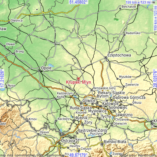 Topographic map of Krupski Młyn