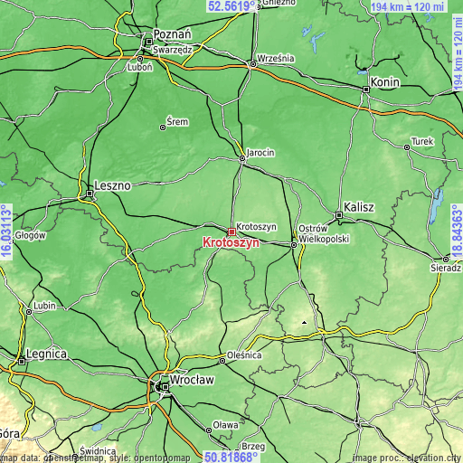 Topographic map of Krotoszyn