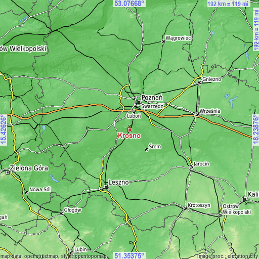 Topographic map of Krosno