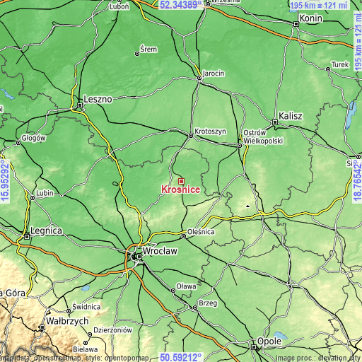 Topographic map of Krośnice