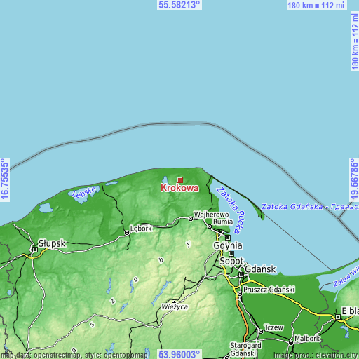 Topographic map of Krokowa