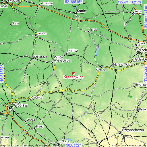 Topographic map of Kraszewice