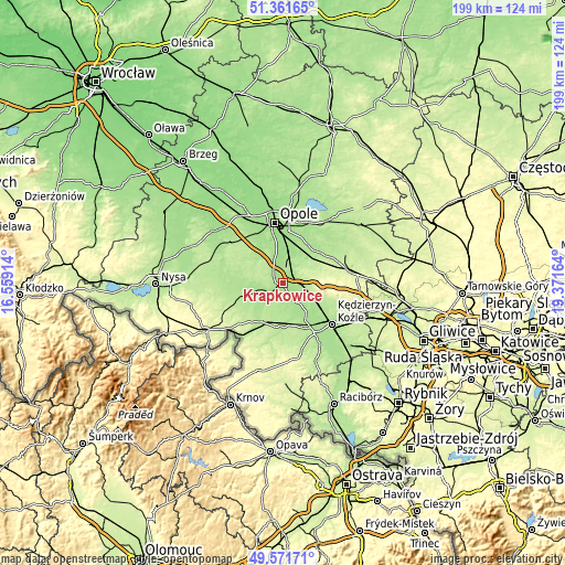 Topographic map of Krapkowice