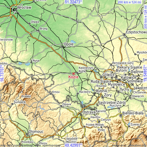 Topographic map of Koźle