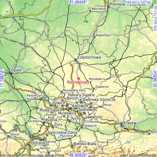 Topographic map of Koziegłowy