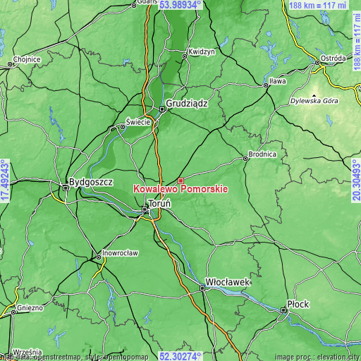 Topographic map of Kowalewo Pomorskie