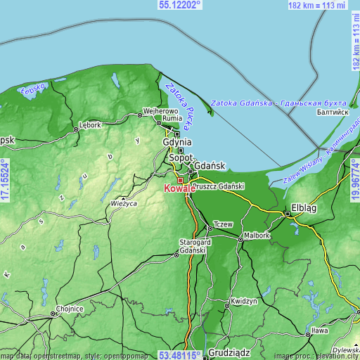 Topographic map of Kowale