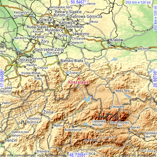 Topographic map of Koszarawa