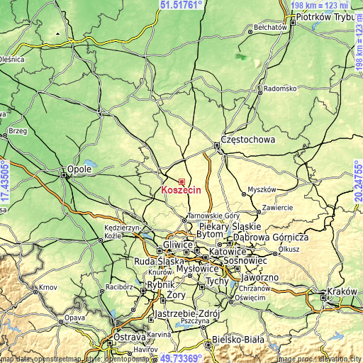 Topographic map of Koszęcin