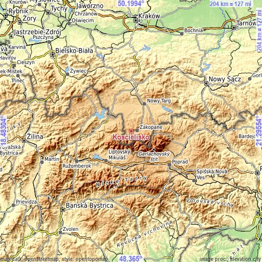 Topographic map of Kościelisko