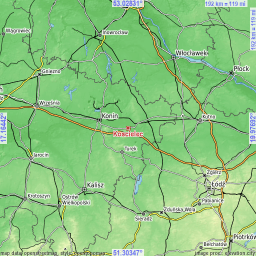Topographic map of Kościelec