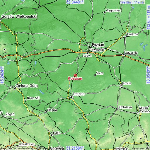 Topographic map of Kościan