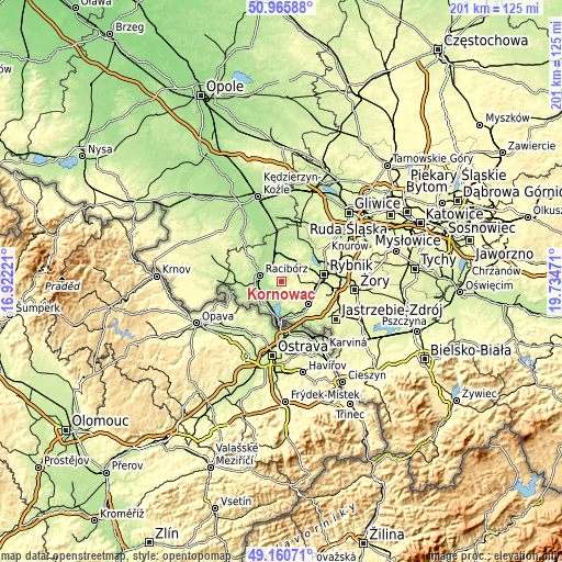 Topographic map of Kornowac