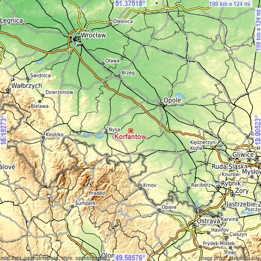 Topographic map of Korfantów