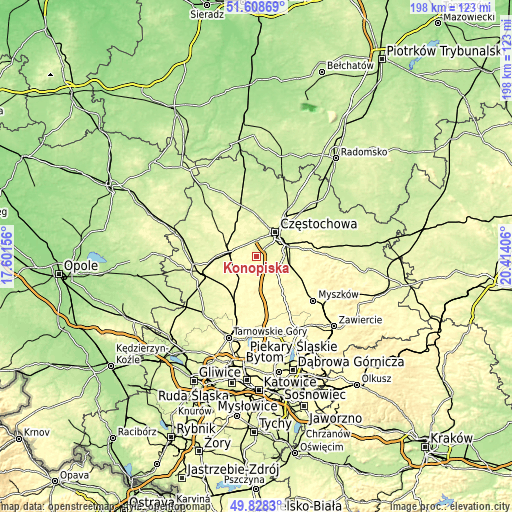 Topographic map of Konopiska