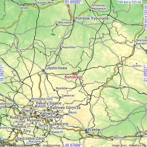 Topographic map of Koniecpol