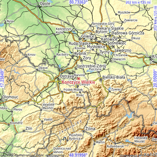 Topographic map of Kończyce Wielkie