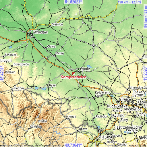 Topographic map of Komprachcice