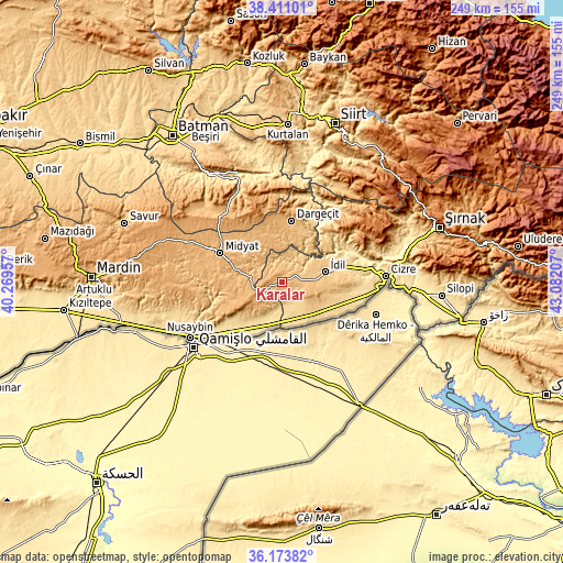 Topographic map of Karalar