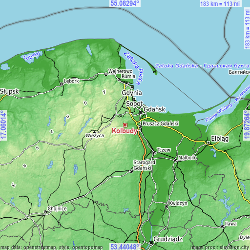 Topographic map of Kolbudy