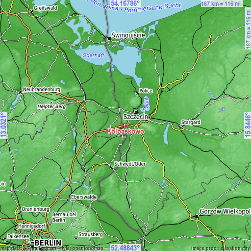 Topographic map of Kołbaskowo