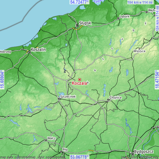 Topographic map of Koczała