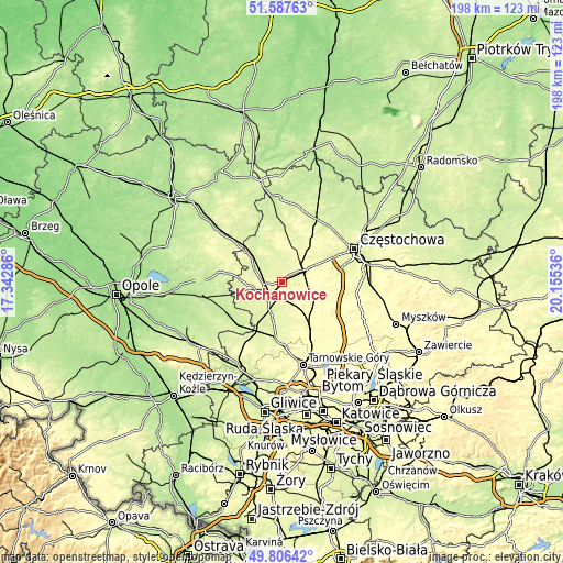 Topographic map of Kochanowice