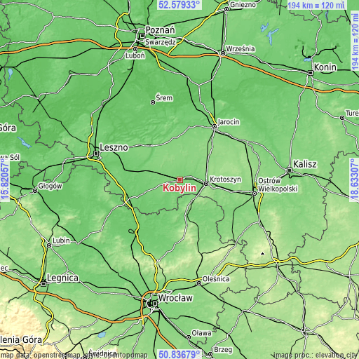 Topographic map of Kobylin