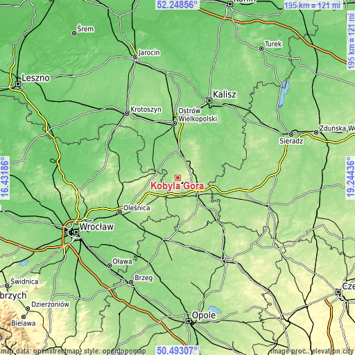 Topographic map of Kobyla Góra