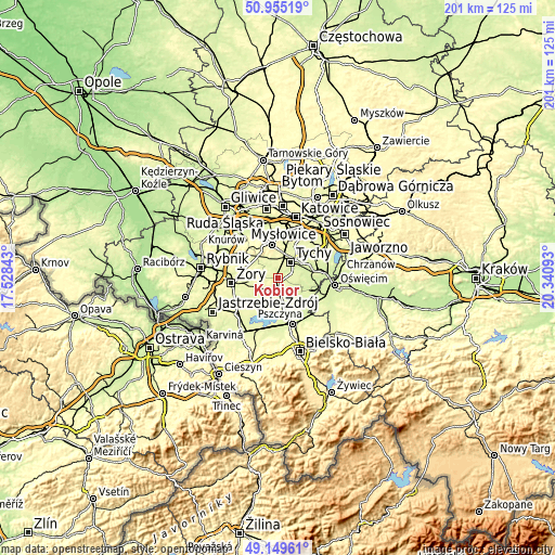 Topographic map of Kobiór