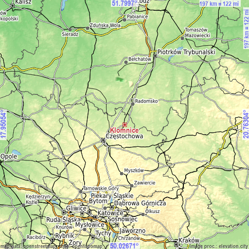 Topographic map of Kłomnice