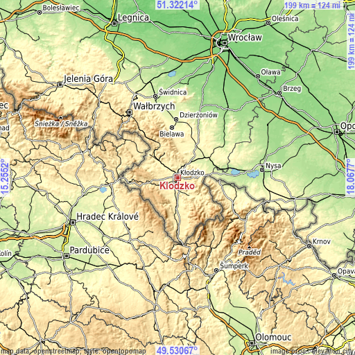 Topographic map of Kłodzko