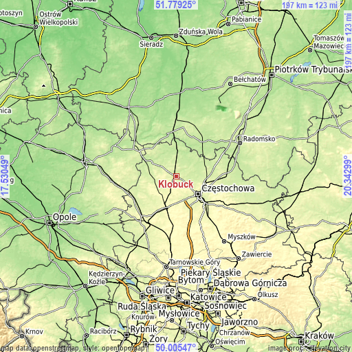 Topographic map of Kłobuck