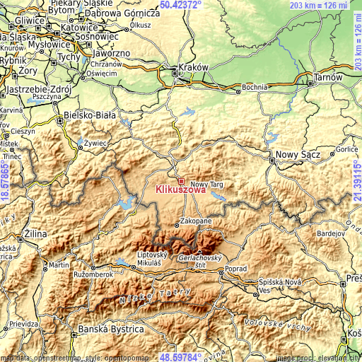 Topographic map of Klikuszowa