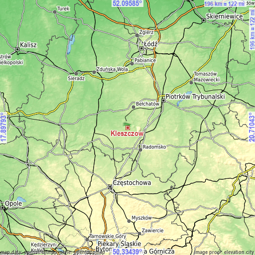Topographic map of Kleszczów