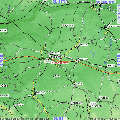 Topographic map of Kleszczewo